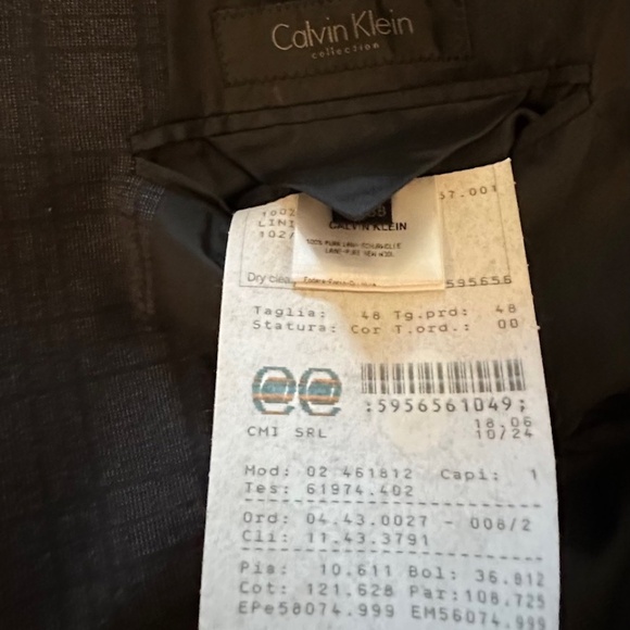 Men's Calvin Klein Collection Wool Dark Plaid Blazer size 38 - Picture 6 of 7